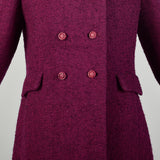 Small 1960s Coat Mauve Tweed Double Breasted Boucle Winter Vintage Outerwear