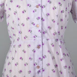1950s Purple Floral Dress with Scallop Collar