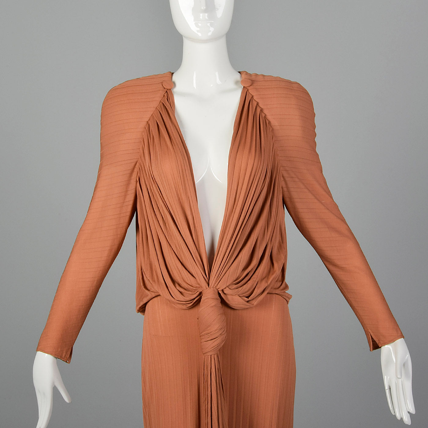 1980s Brown Silk Jersey Draped Dress