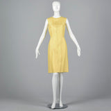 1960s Yellow Silk Shift Dress with Flower Applique