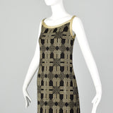 1970s Pierre Balmain Formal Black Maxi Dress with Geometric Gold Lurex Design