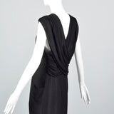 1960s Chloé Black Linen Dress with Draped Silk Jersey Back