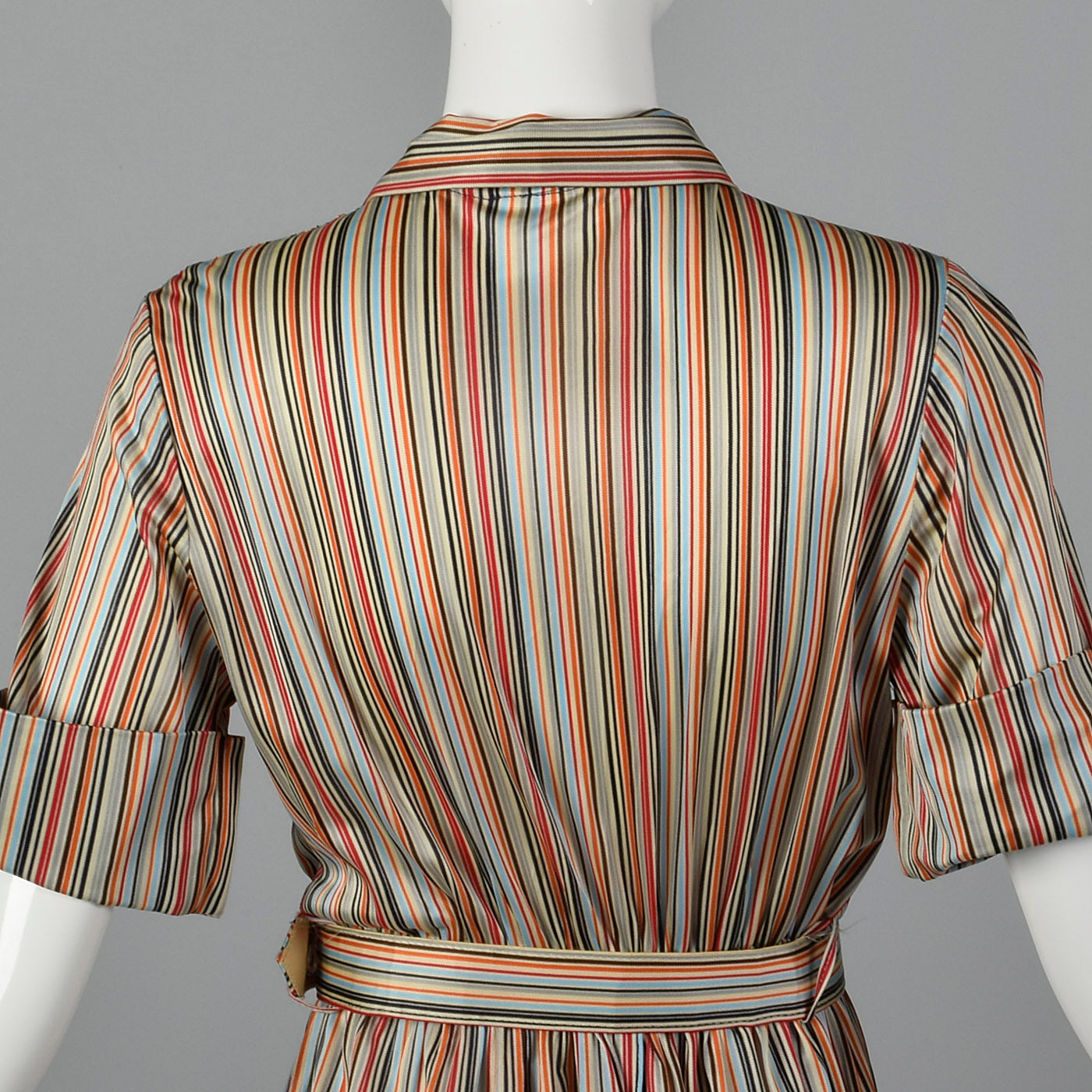 1940s Silky Knit Stripe Dress with Monogram Buttons