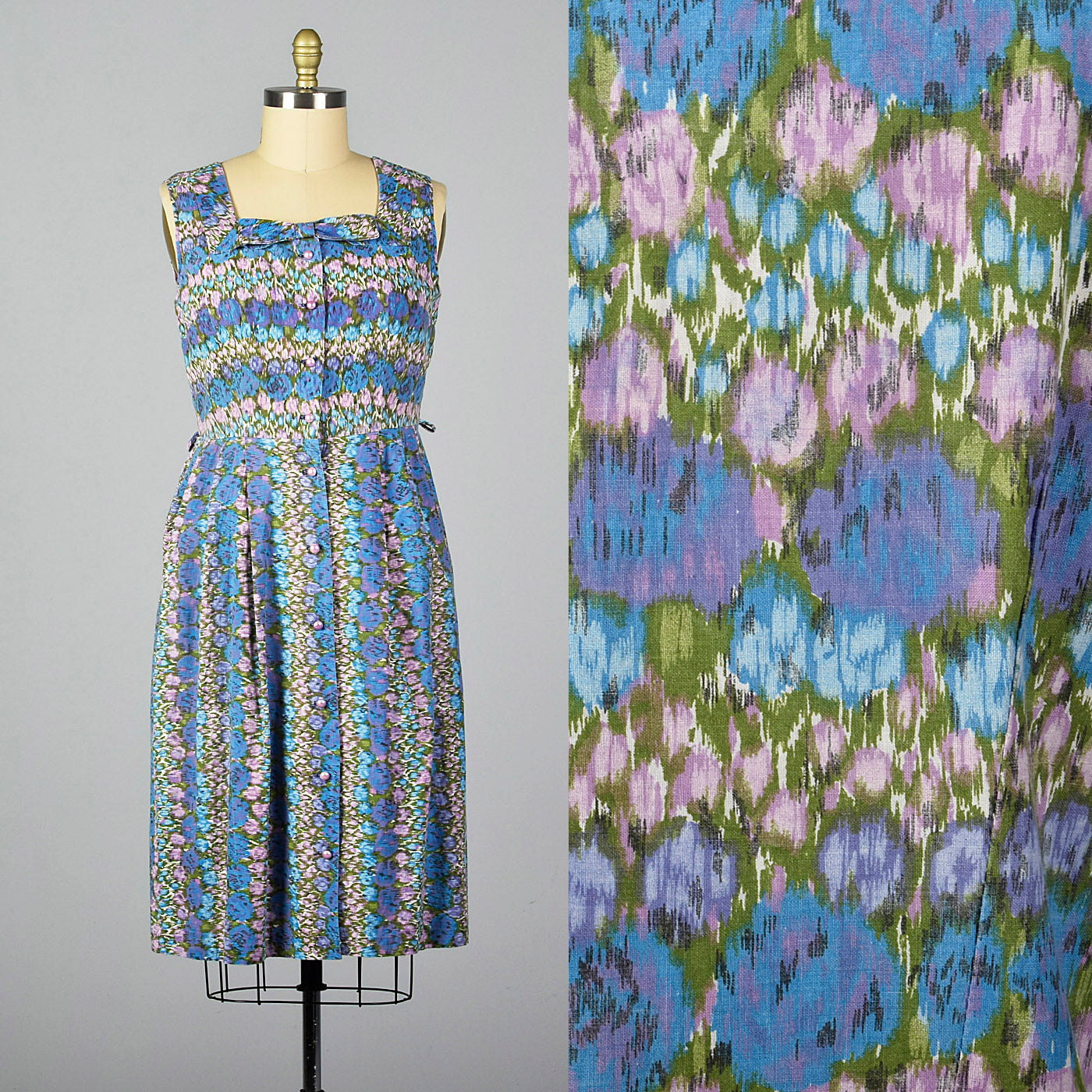 1950s Abstract Floral Print Dress