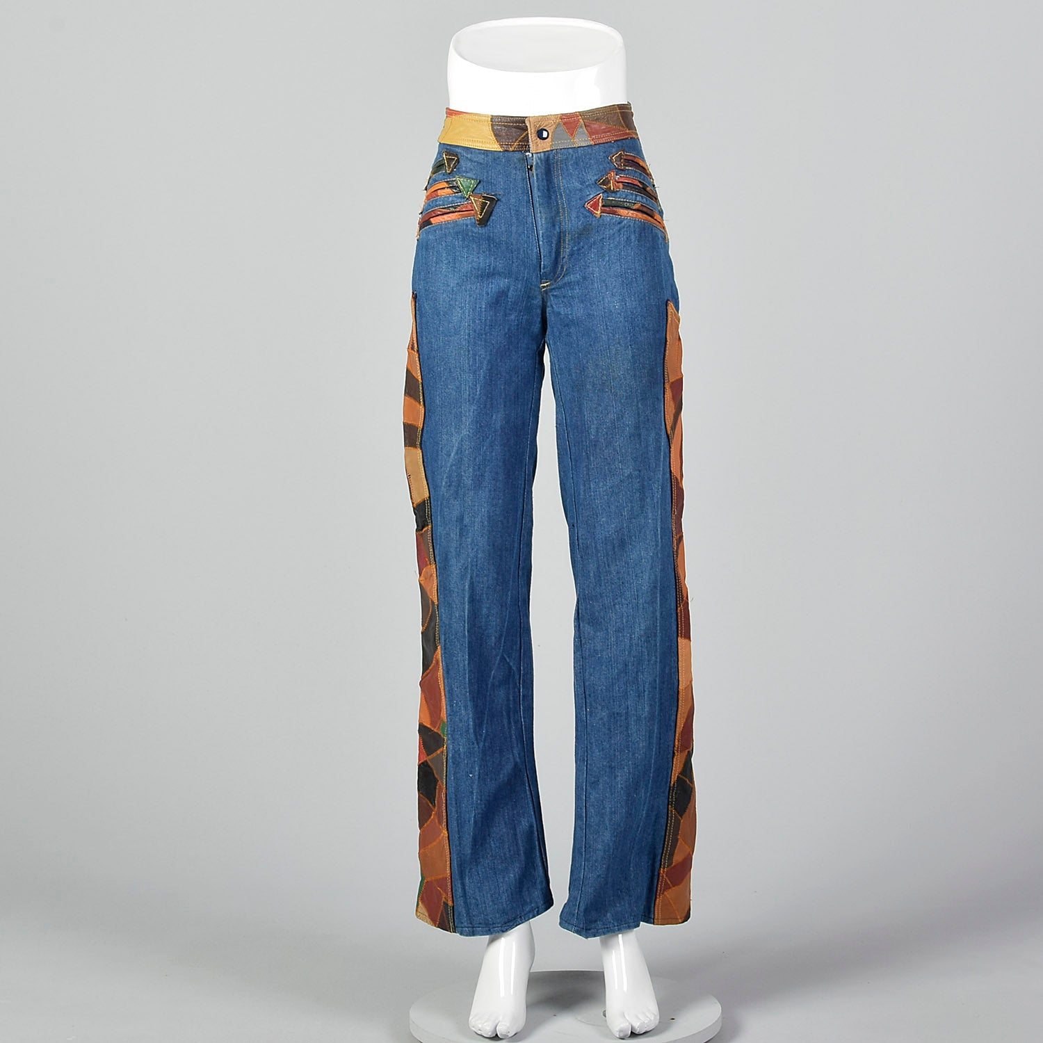 Small 1970s Patchwork Leather Denim Bellbottoms