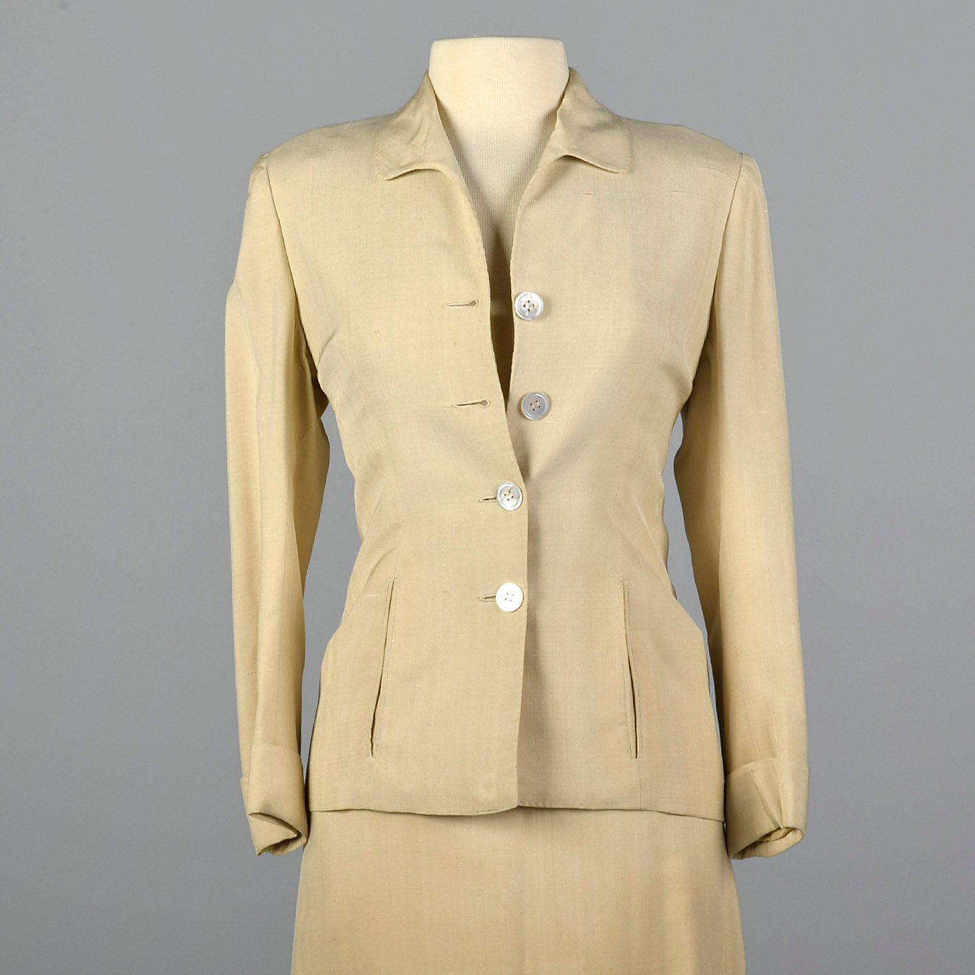 1940s Beige Two Piece Skirt Suit