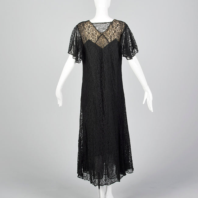 1930s Black Lace Overlay Dress