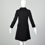 XXS 1960s Double-Breasted Black Wool Coat