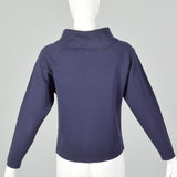 Small 1960s Navy Wool Novelty Sweater with Flower Embroidery