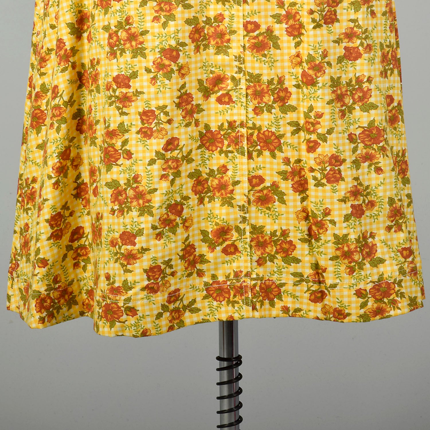 XXL 1960s Housekeeping Uniform Yellow Floral Gingham Cotton Motel Maid Dress