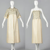 1960s  Beaded Wedding Ensemble with a  Sleeveless Dress and Formal Opera Coat
