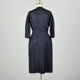 Large 1950s Bonwit Teller Dark Navy Blue Silk Cocktail Dress