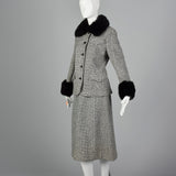 1970s Tweed Skirt Suit with Fur Trim