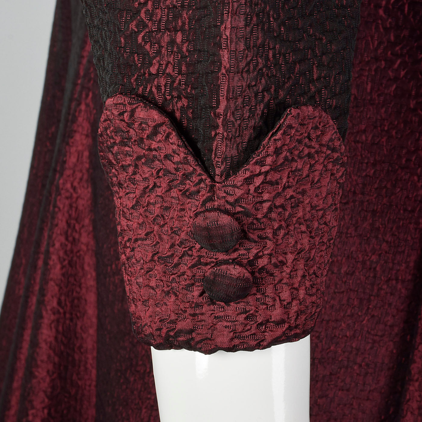 1950s Red and Black Sharkskin Plisse Dress