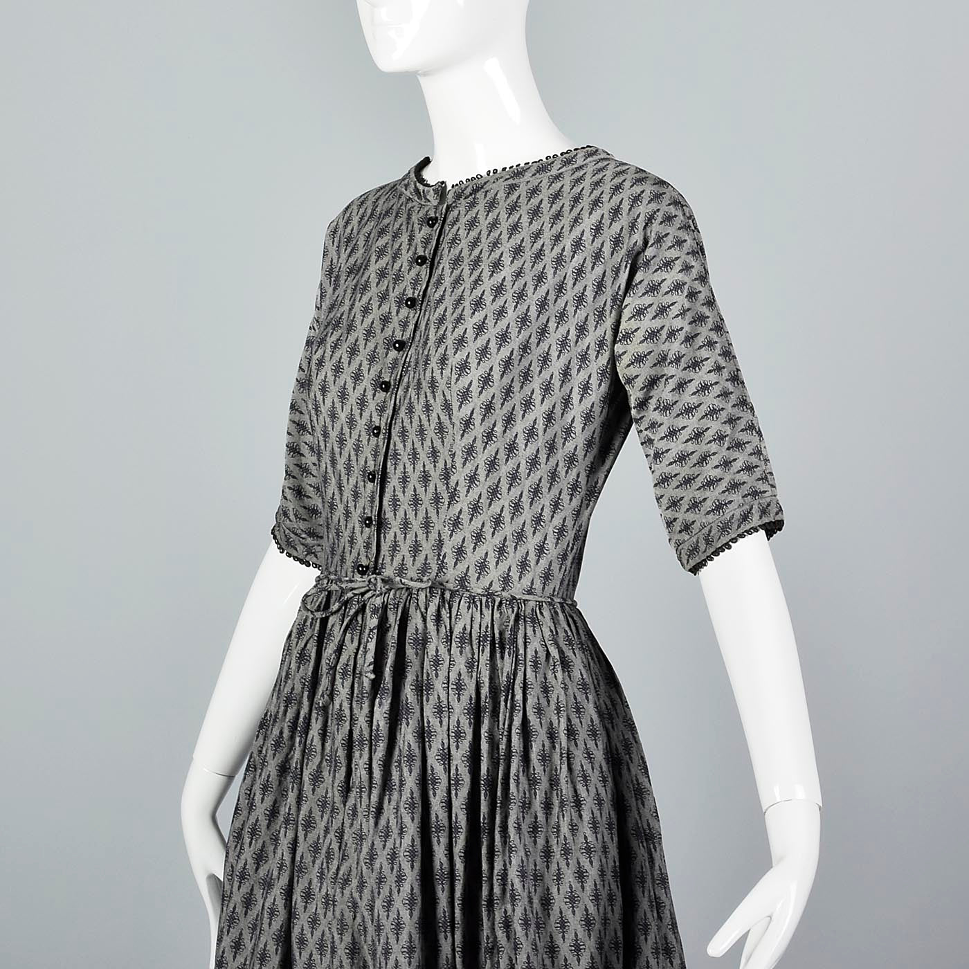 1950s Lanz Original Gray Dress with Black Trim