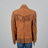 1970s Mens Brown Leather Bohemian Jacket with Fringe Trim