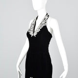 1980s Escada Black Velvet Dress with Faux Pearl Trim