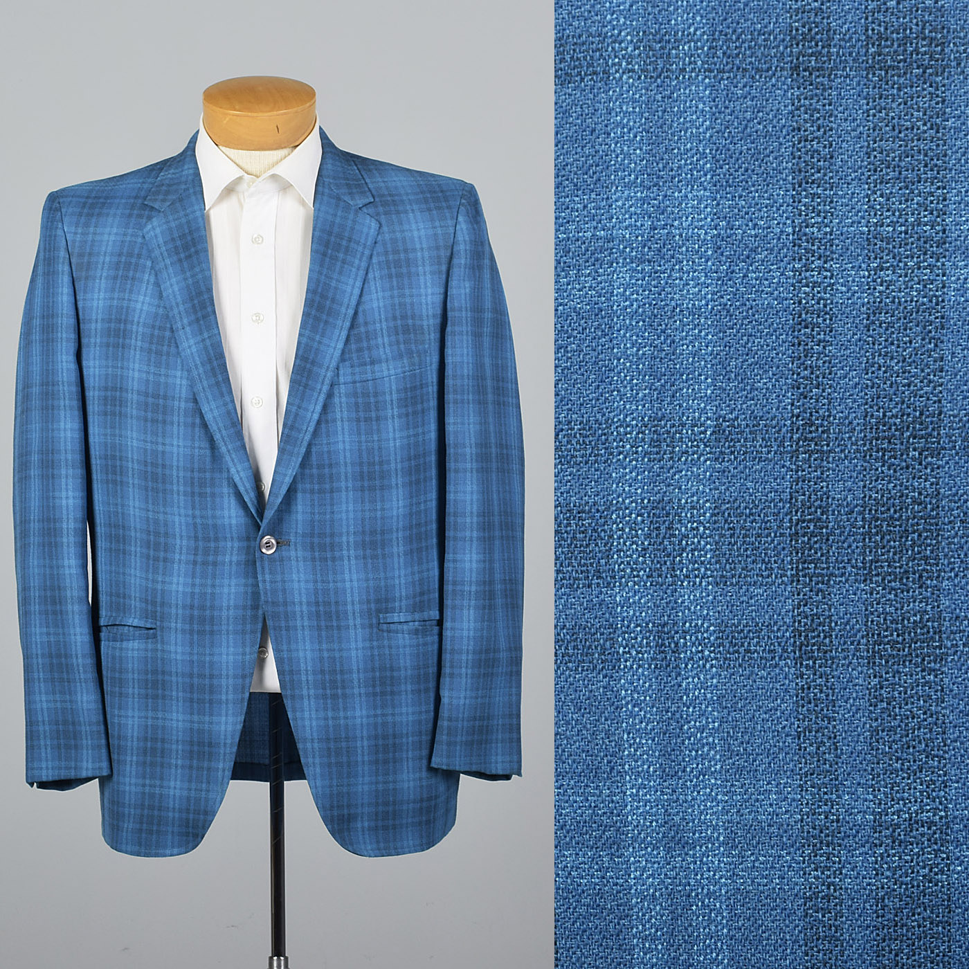 1950s Blue Plaid Jacket with Slim Lapel