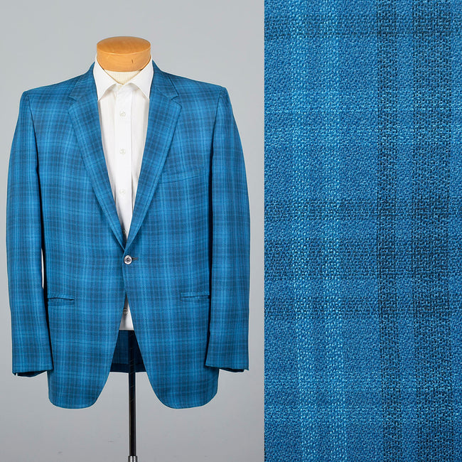 1950s Blue Plaid Jacket with Slim Lapel