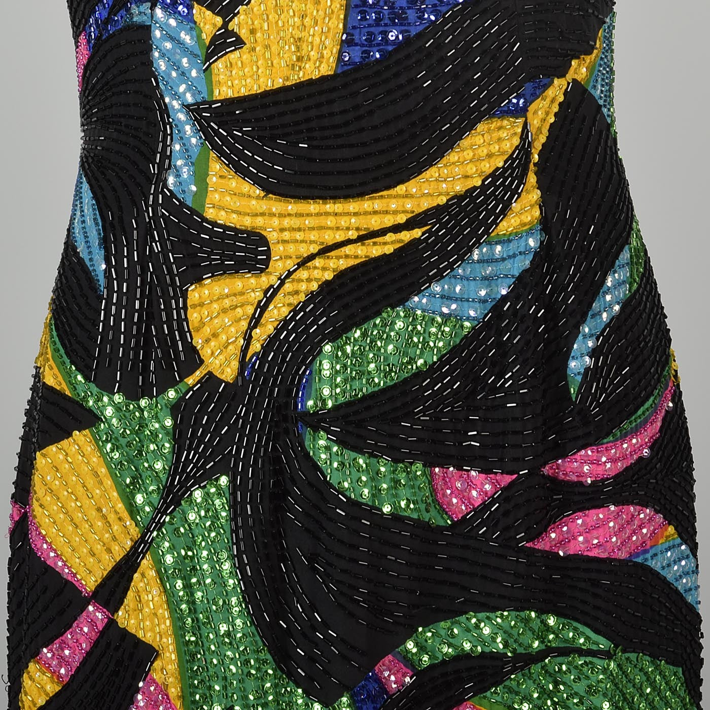 1990s Michael Novarese Abstract Beaded Formal Dress