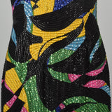 1990s Michael Novarese Abstract Beaded Formal Dress