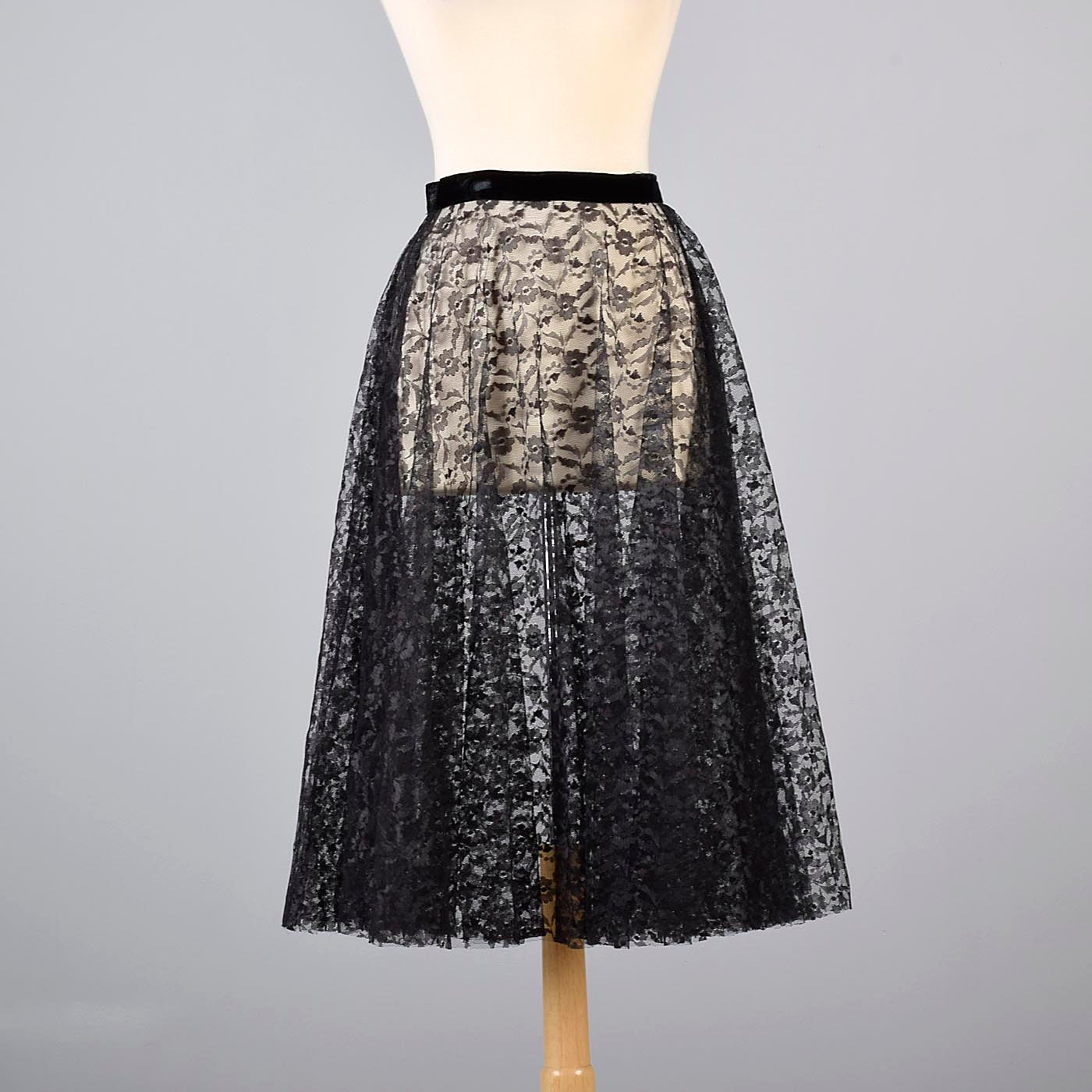 1950s Sheer Black Lace Circle Skirt