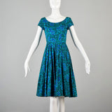 1950s Teal Fit and Flare Dress