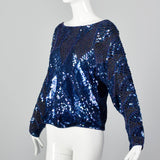 1980s Oleg Cassini Blue Beaded Top