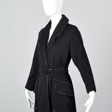 1950s Black Knit Trench Coat with Red Lining