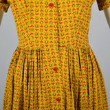 1950s Gold Novelty Print Cotton Day Dress with Eagles and Laurel Crests