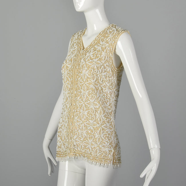 Small 1960s Ivory Beaded Sequined Vest