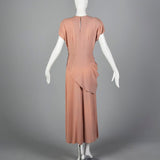 1940s Peach Crepe Gown with Floral Beaded Bodice