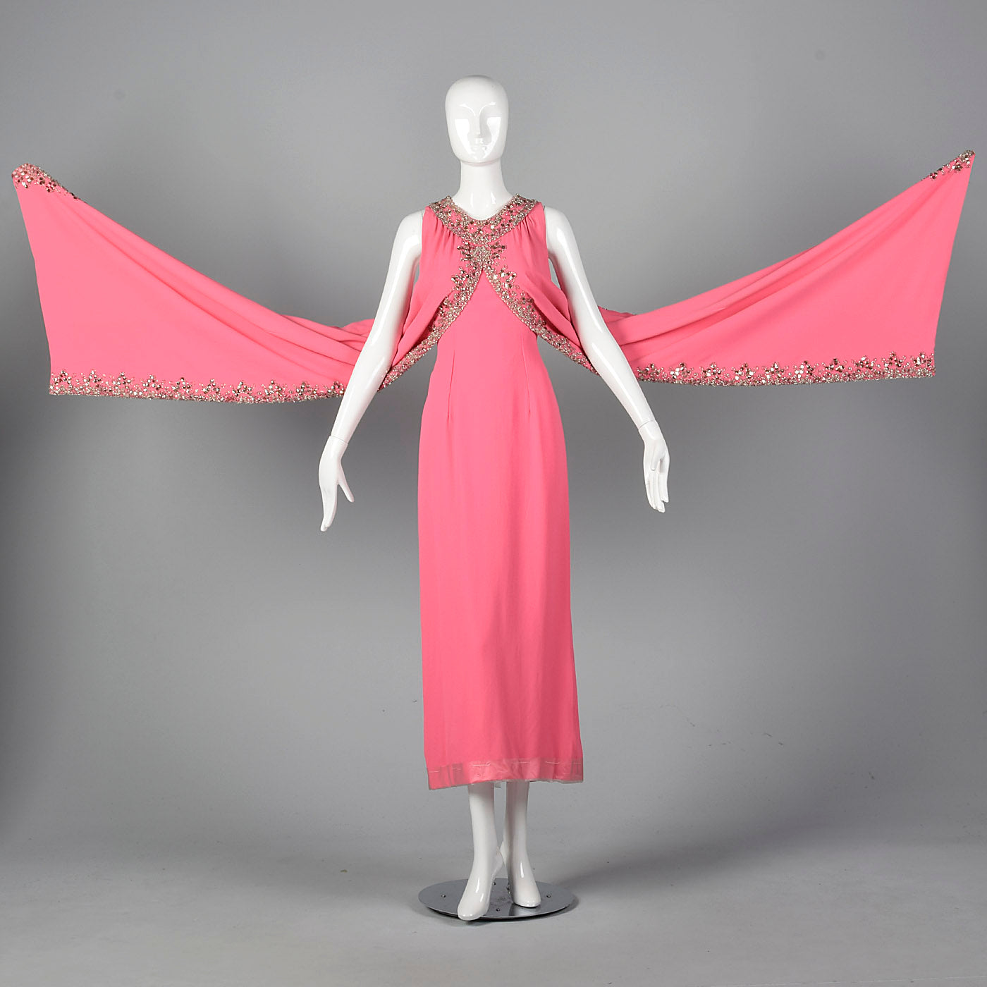 1960s Hot Pink Wiggle Dress with Beaded Float