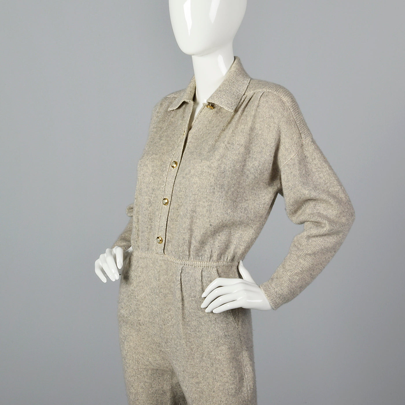 1980s St John Knit Cozy Gray Cashmere Jumpsuit