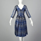 Small 1950s Semi Sheer Metallic Striped Dress