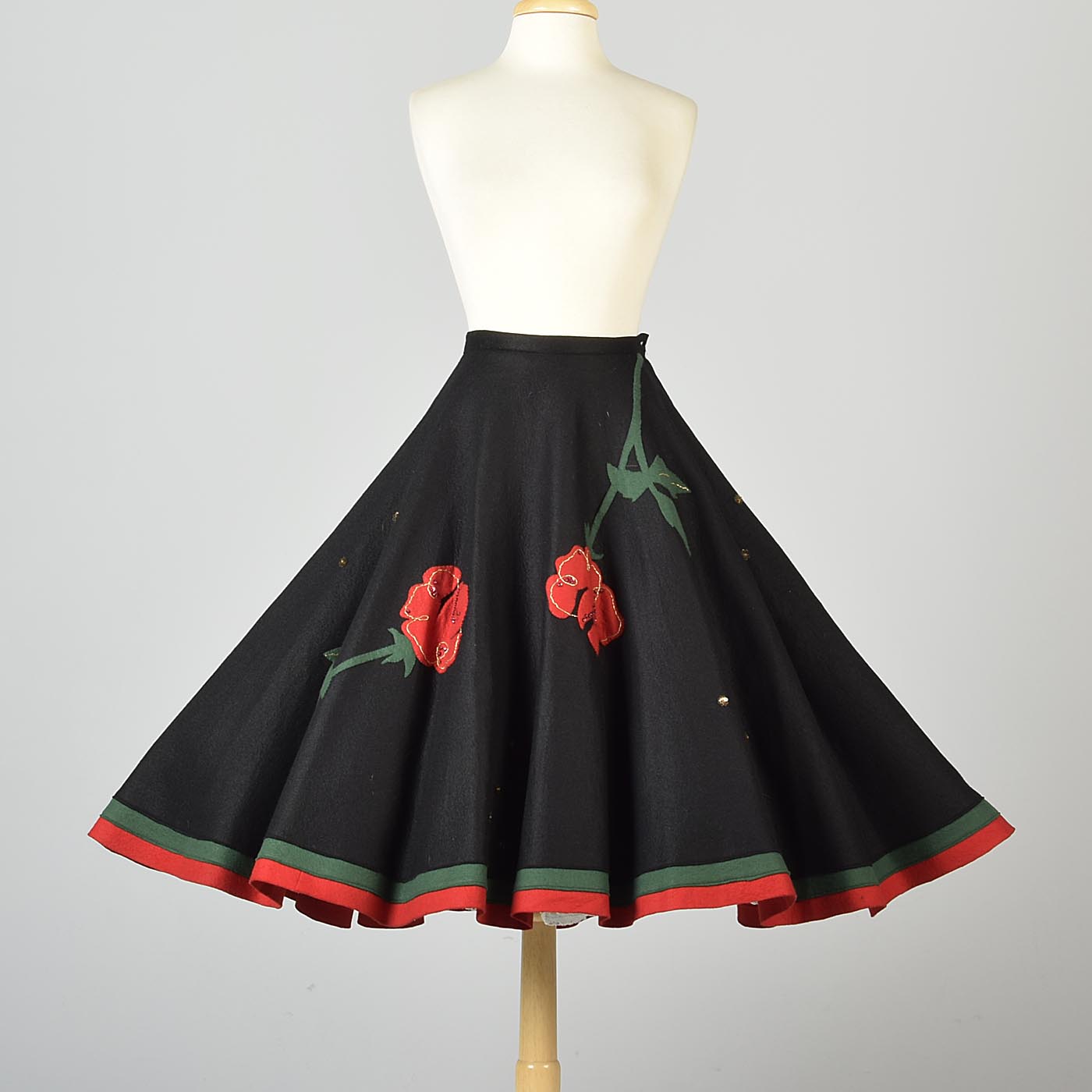 1950s Black Circle Skirt with Felt Flowers