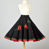 1950s Black Circle Skirt with Felt Flowers