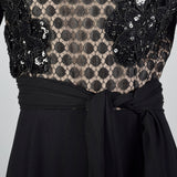 1990s Bill Blass Evening Black Dress with Illusion Bodice