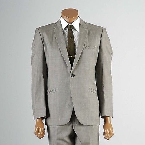 1960s Men's Mod Two Piece Suit in Black &  White Houndstooth with Red Lining