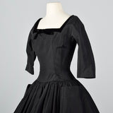 1950s Black Dress with Full Circle Skirt and Patch Pockets