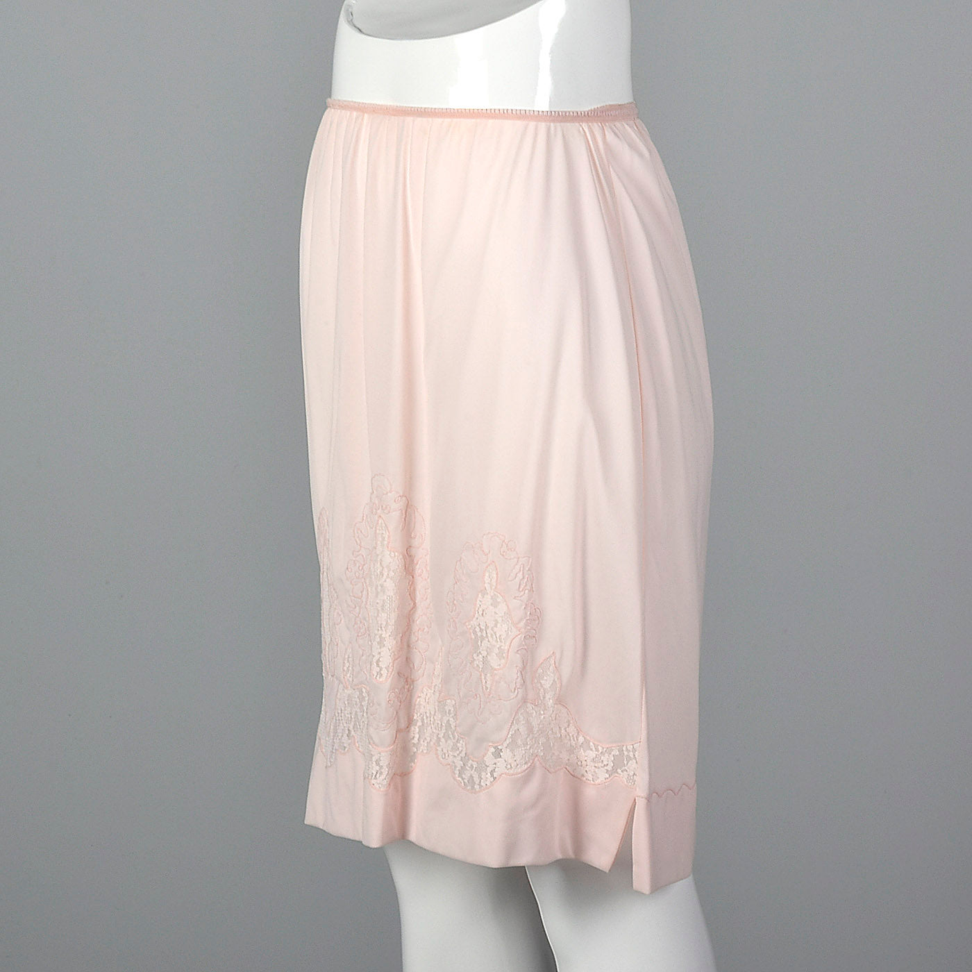 1950s Pastel Pink Half Slip with Lace and Soutache