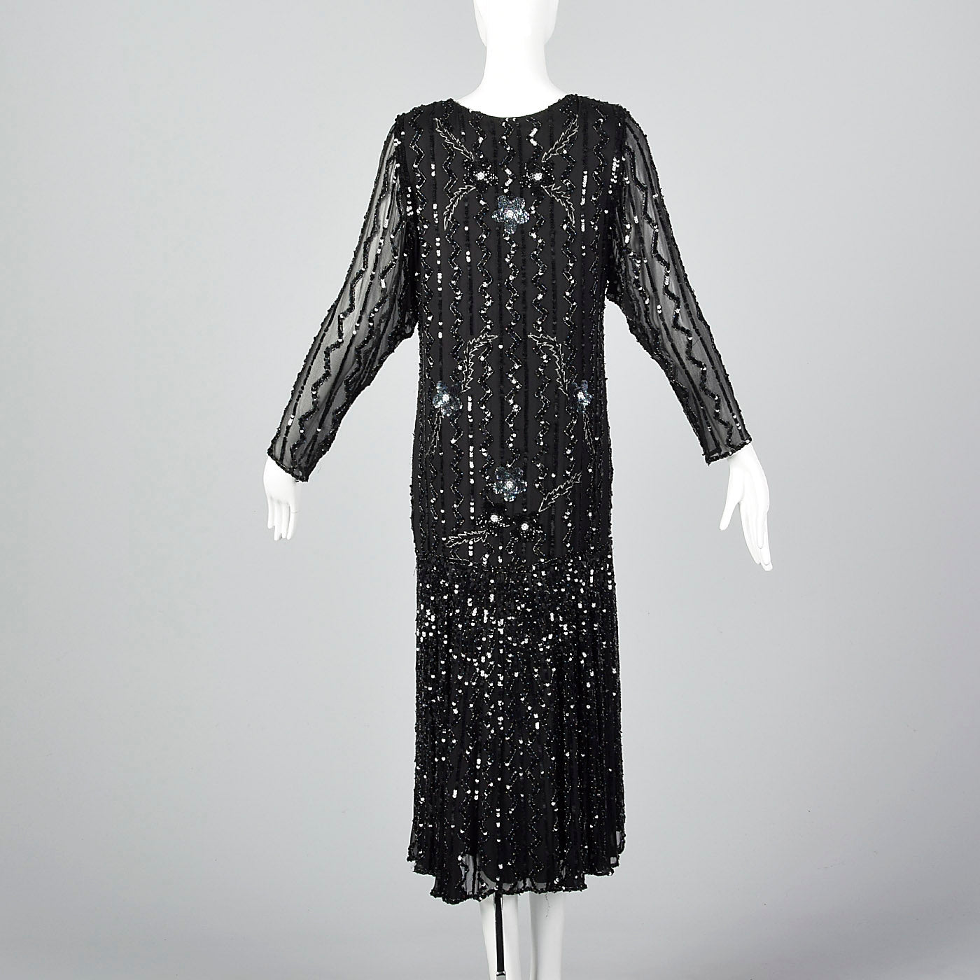 1990s Oleg Cassini Black Silk Beaded Dress Style & Salvage 1990s Oleg Cassini Black Silk Beaded Dress Style & Salvage