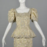 1980s Rose Taft Metallic Brocade Wedding Dress