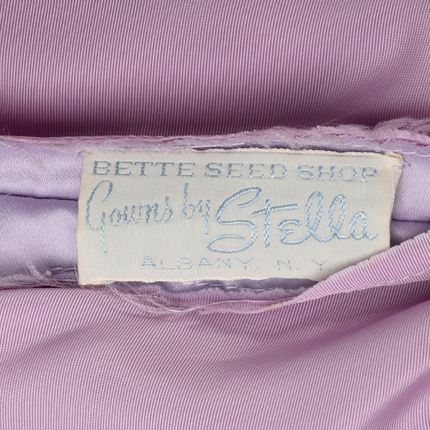 1950s Lavender Evening Dress with Floral Embroidery