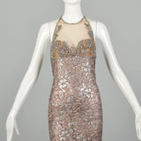 Bob Mackie Backless Formal Gown Metallic Silver Lace Evening Dress