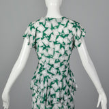 XS 1940s Novelty Print Peplum Dress