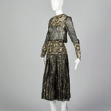 Small Marc Vaughan 1970s Sheer Black and Metallic Gold Dress