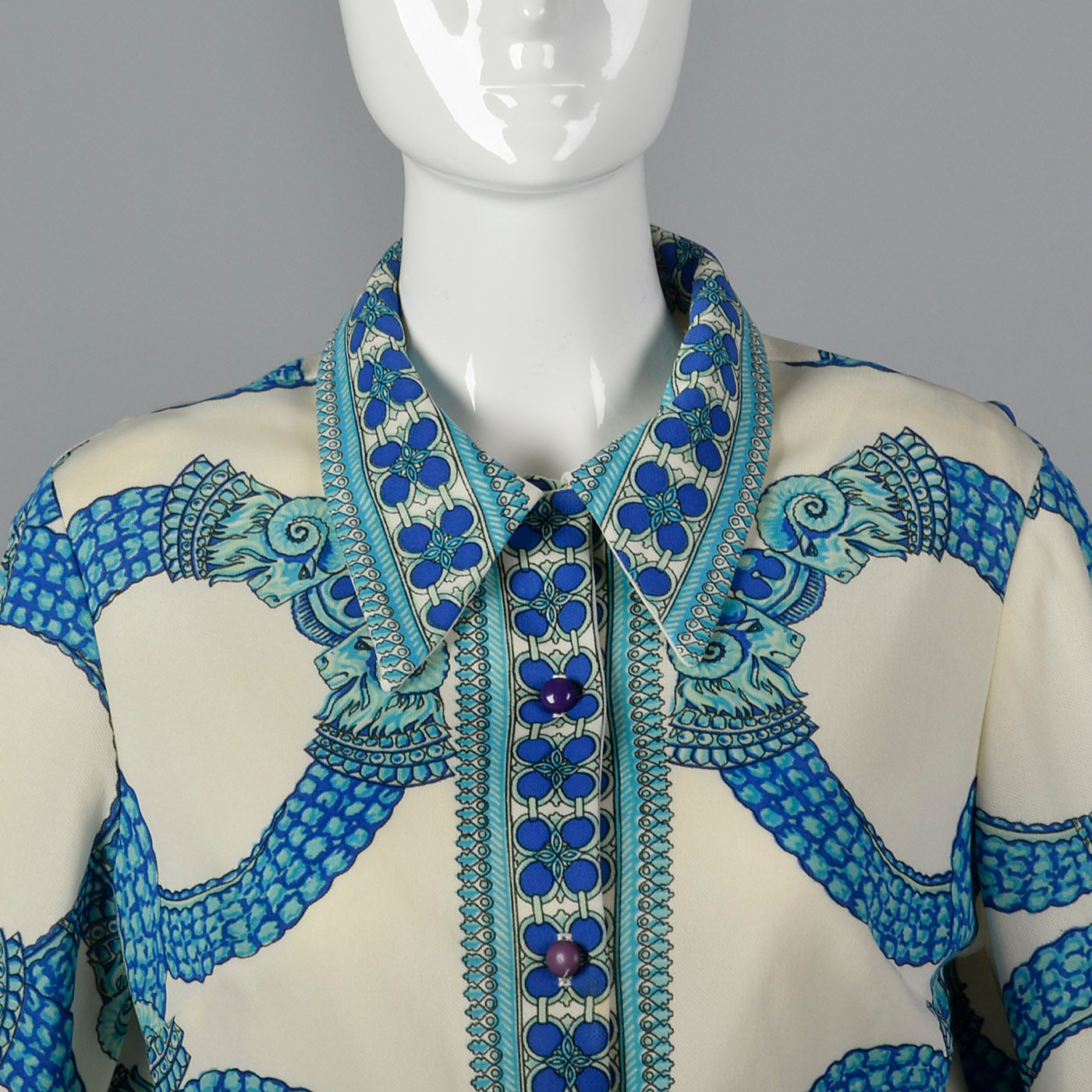 1970s Mr. Dino Signature Print Button Up Tunic