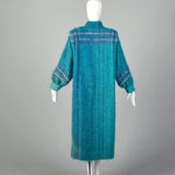 Large 1980s Teal Blue Cardigan Coat