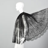 1980s Black & Silver Lace Swing Coat Galanos